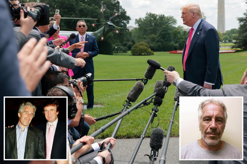 Trump responds to reporter's question about being listed in Jeffrey Epstein documents amid MAGA controversy.