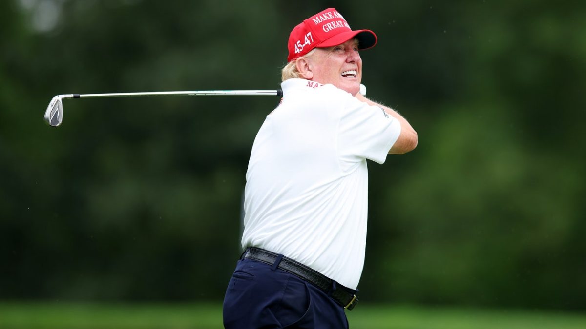 Trump teases Biden's golfing abilities while boasting about his latest drive.