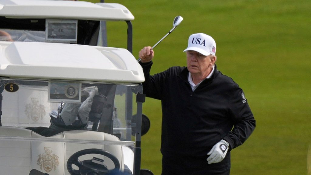 Trump travels to Turnberry golf course in Scotland as part of his five-day trip abroad.