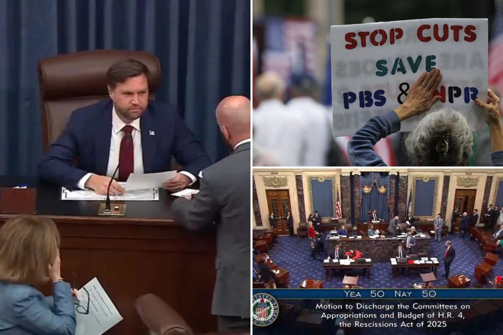Vance casts deciding votes to advance $9.4B spending cut plan that would eliminate funding for PBS and NPR in the Senate