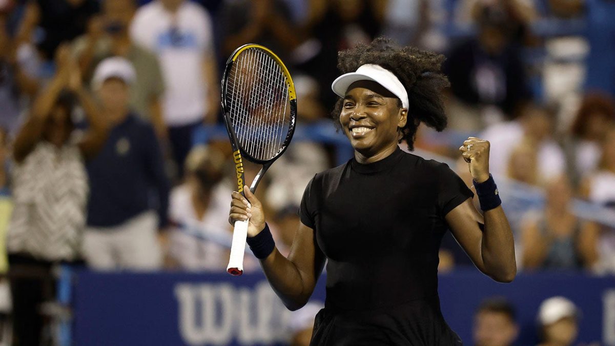 Venus Williams celebrates her return to tennis with a significant victory at the DC Open.