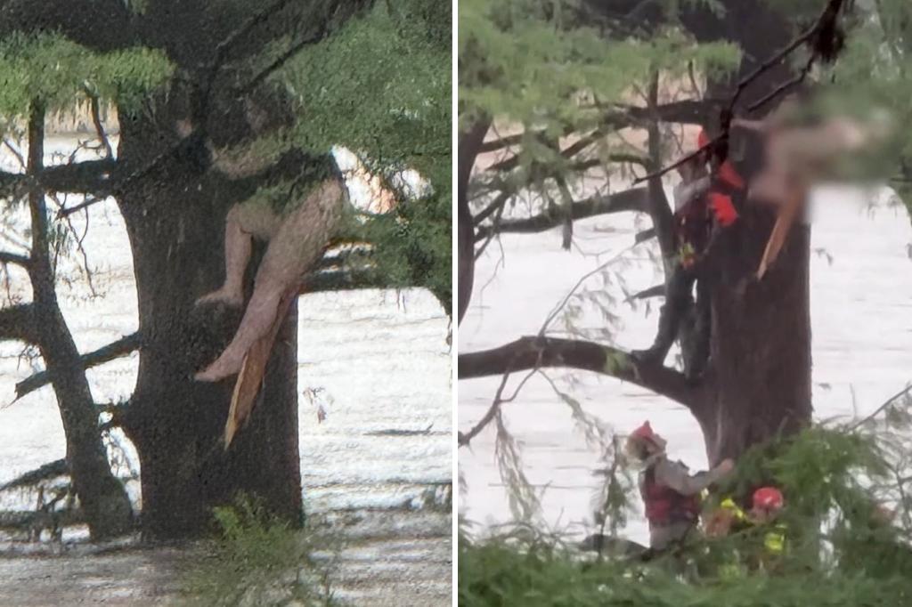 Woman discovered hanging onto a tree during severe floods in Texas