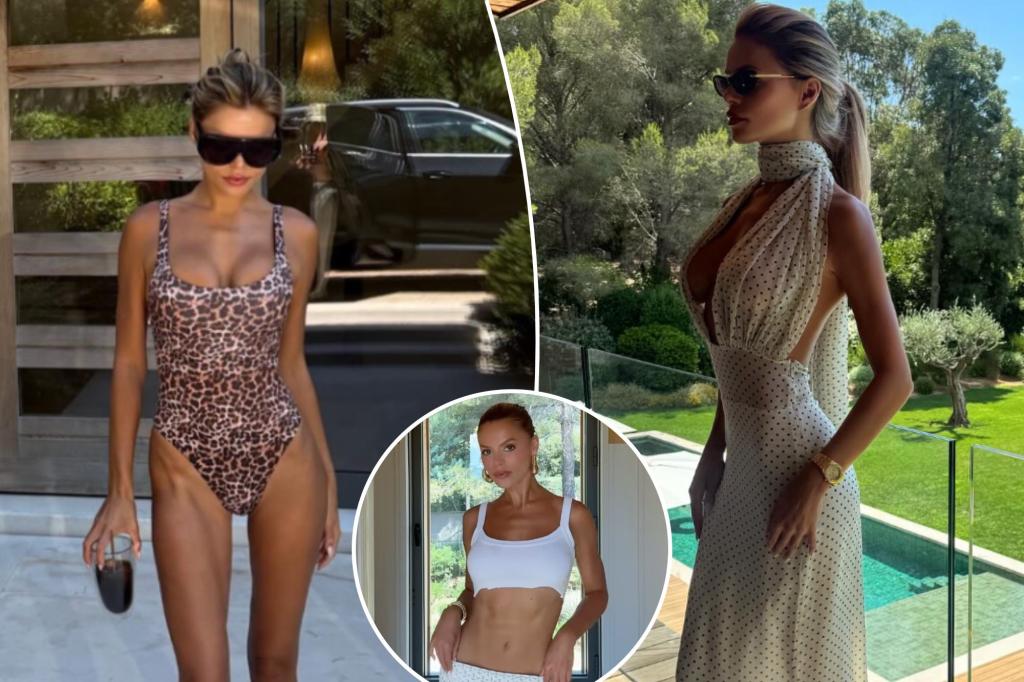 Brooks Nader wows in a leopard print swimsuit and see-through dresses on her summer vacation in the French Riviera.
