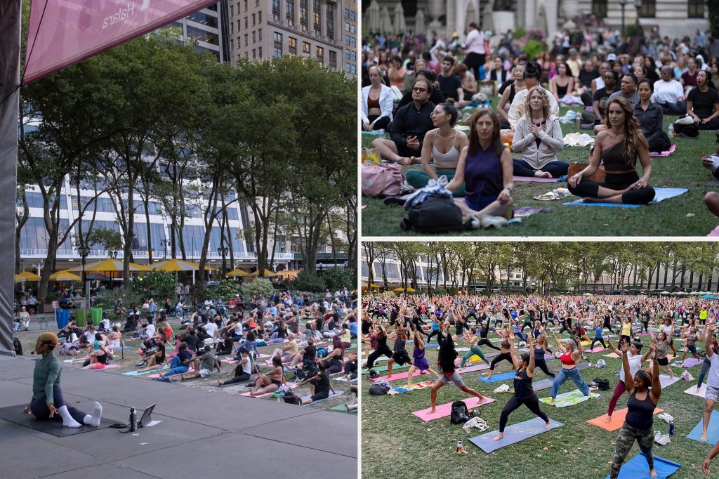 Bryant Park yogis let go of negative energy from Mercury Retrograde