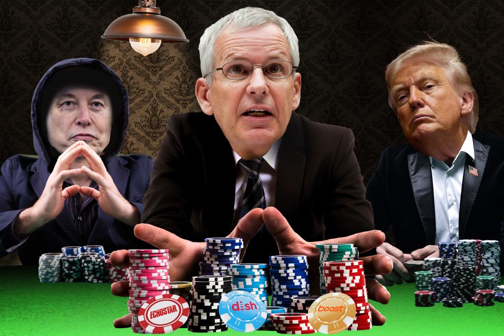Charlie Ergen, Elon Musk, and Trump preparing for a high-stakes poker match