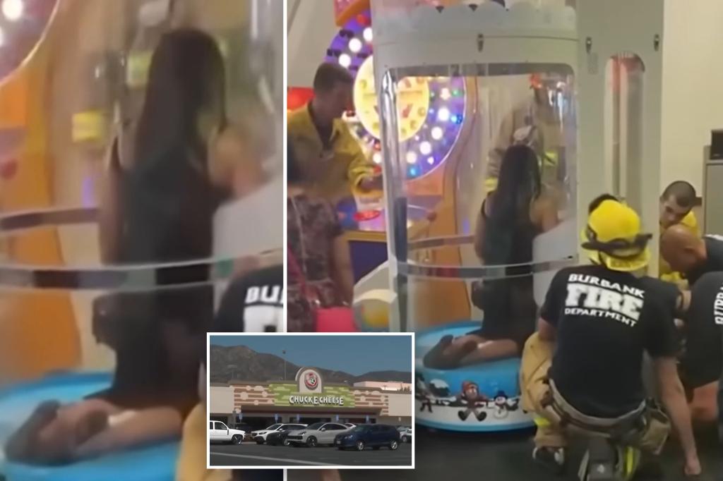 Clumsy adult stuck in Chuck E. Cheese arcade game — California firefighters step in to help