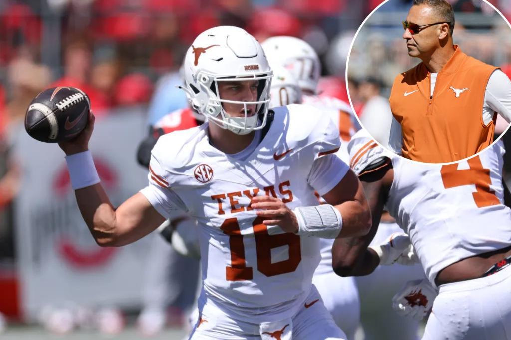 Expectations for Texas' Arch Manning were excessive, says Steve Sarkisian.
