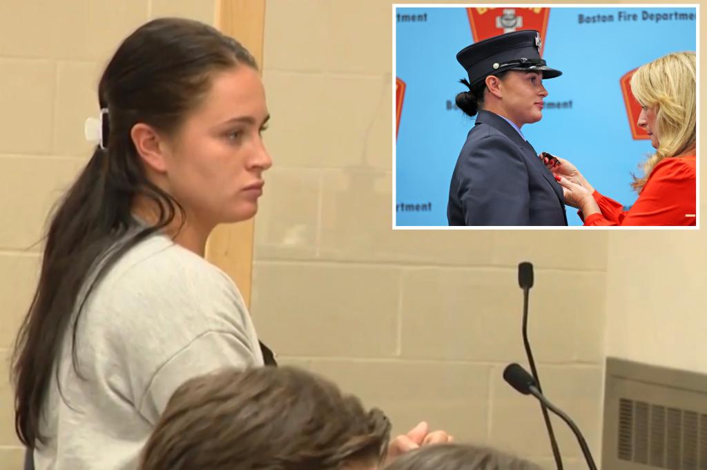 Fire cadet from Boston accused of beating her 'cheating' boyfriend in front of police officers.
