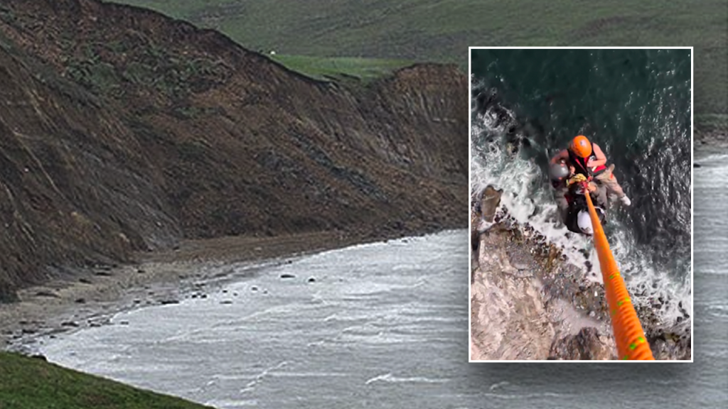 Helicopter rescues hikers from perilous beach situation