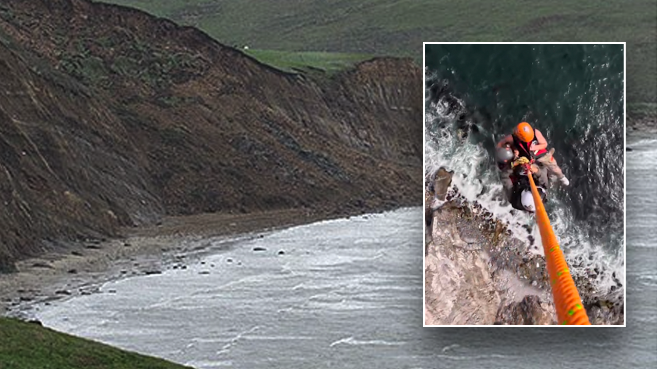 Helicopter rescues hikers from perilous beach situation