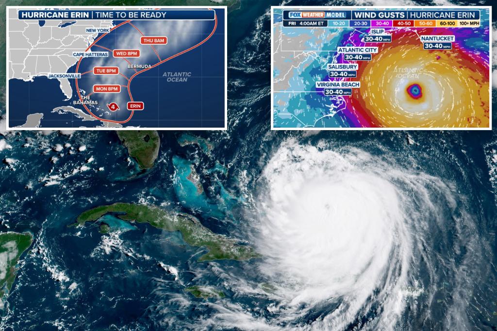 Hurricane Erin's route set to deliver 'huge' waves to the East Coast