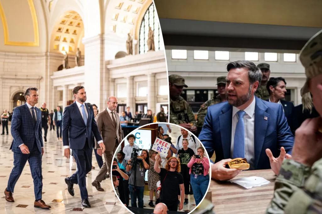 JD Vance and Stephen Miller ridicule 'old, white' demonstrators during DC National Guard visit after crude insults from a couch