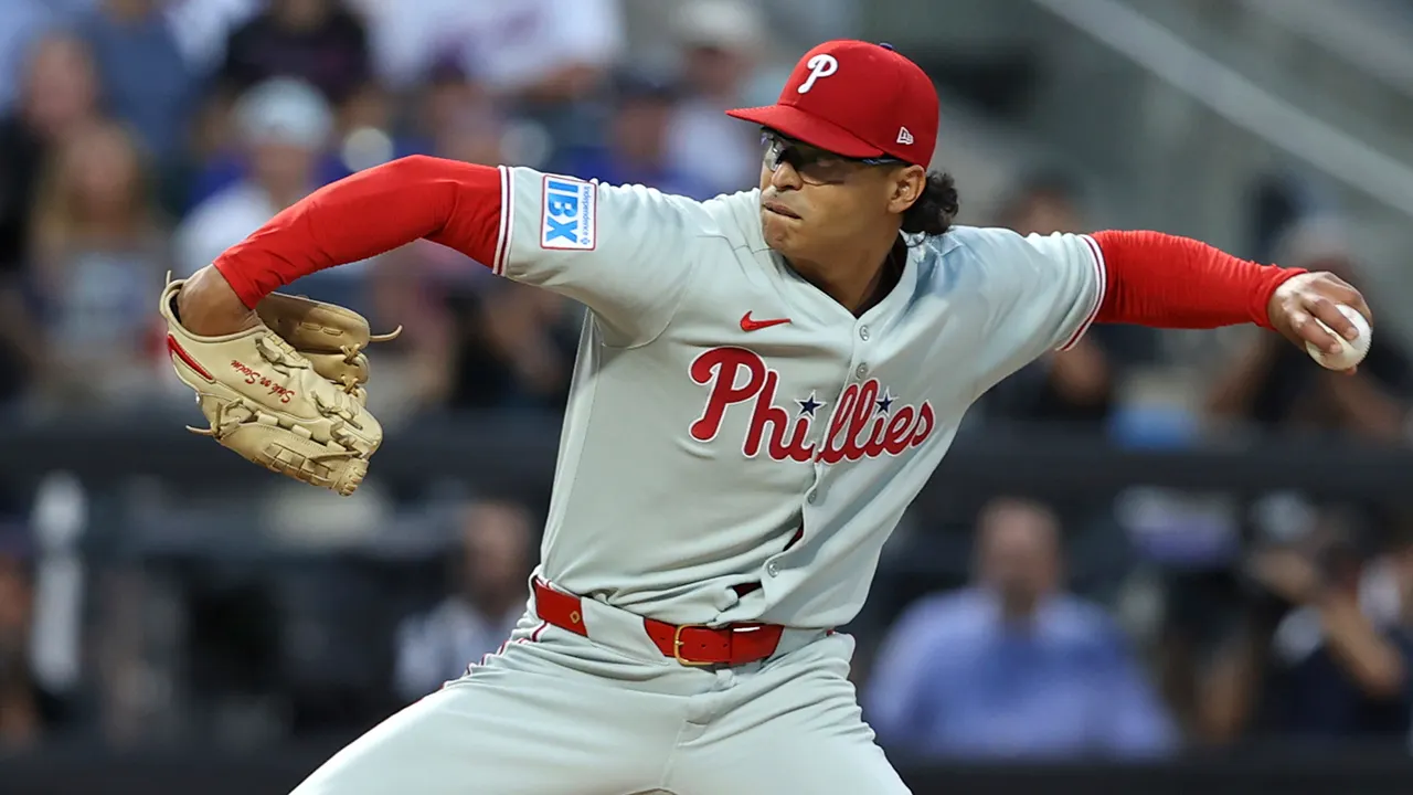 Jesus Luzardo of the Phillies shouts at the umpire while leaving the mound and is ejected
