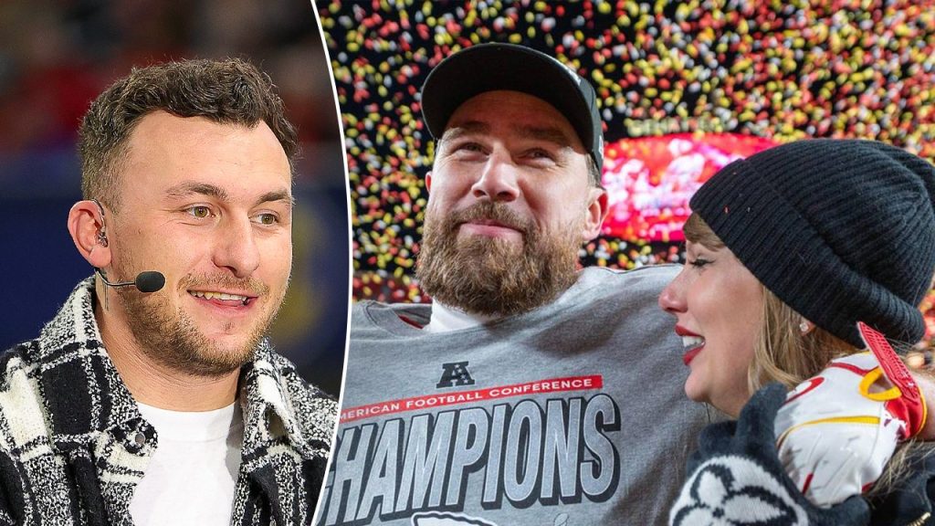 Johnny Manziel applauds Travis Kelce's podcast efforts during the episode with Taylor Swift
