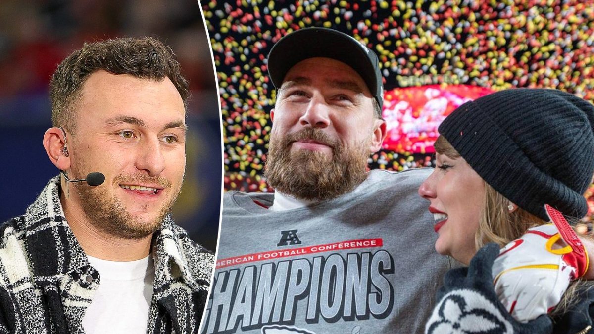 Johnny Manziel applauds Travis Kelce's podcast efforts during the episode with Taylor Swift