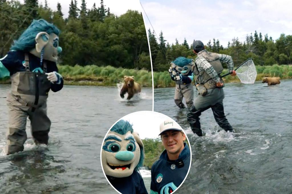 Kraken's John Hayden and mascot Buoy confronted by a grizzly bear while fishing in Alaska in dramatic incident