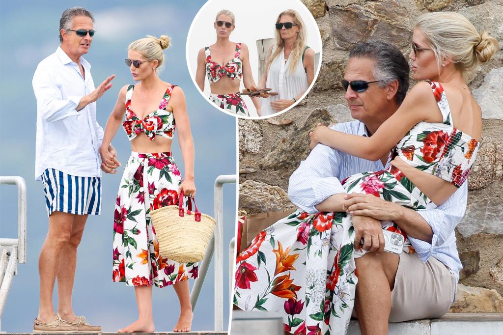Lady Kitty Spencer, 34, seen with her rarely photographed husband Michael Lewis, 66, in Saint Tropez.