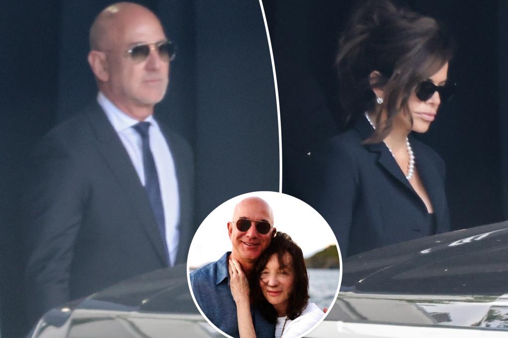 Lauren Sanchez stands by Jeff Bezos during his mother's funeral