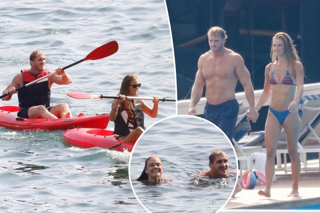 Logan Paul and Nina Agdal kayak in Italy before their wedding.