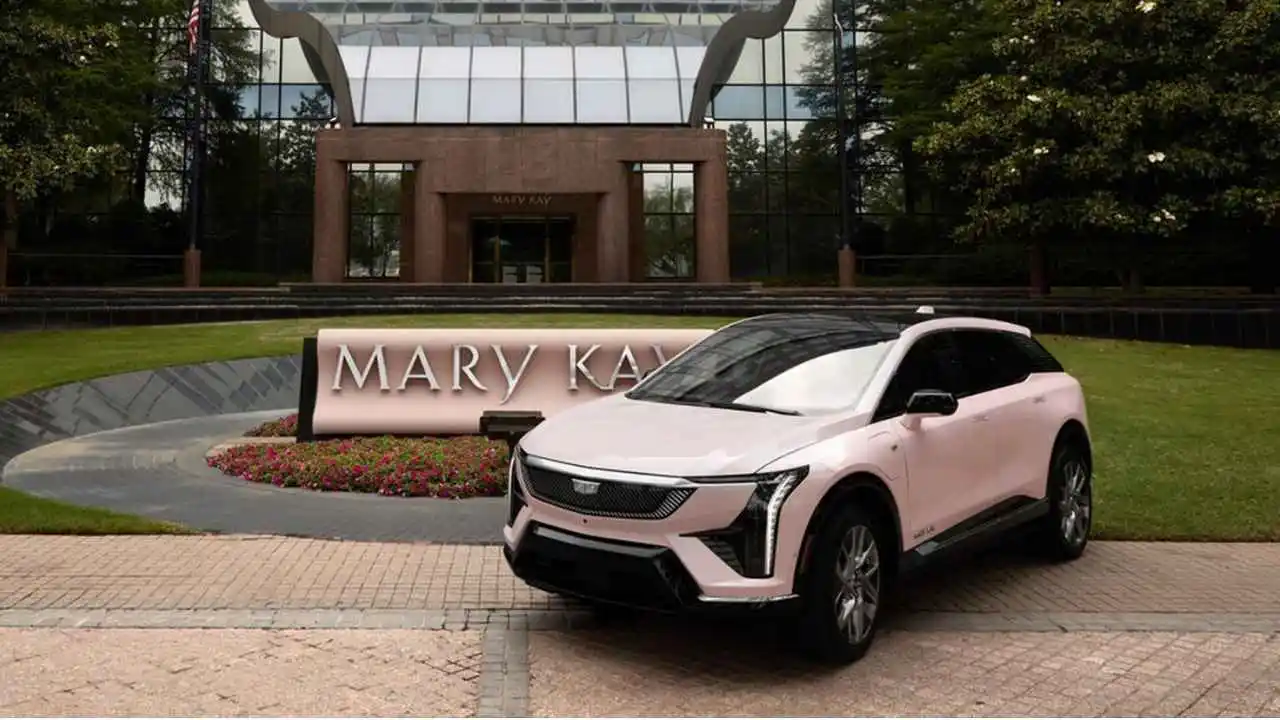 Mary Kay's legendary pink Cadillac is now electric with the Cadillac Optiq.