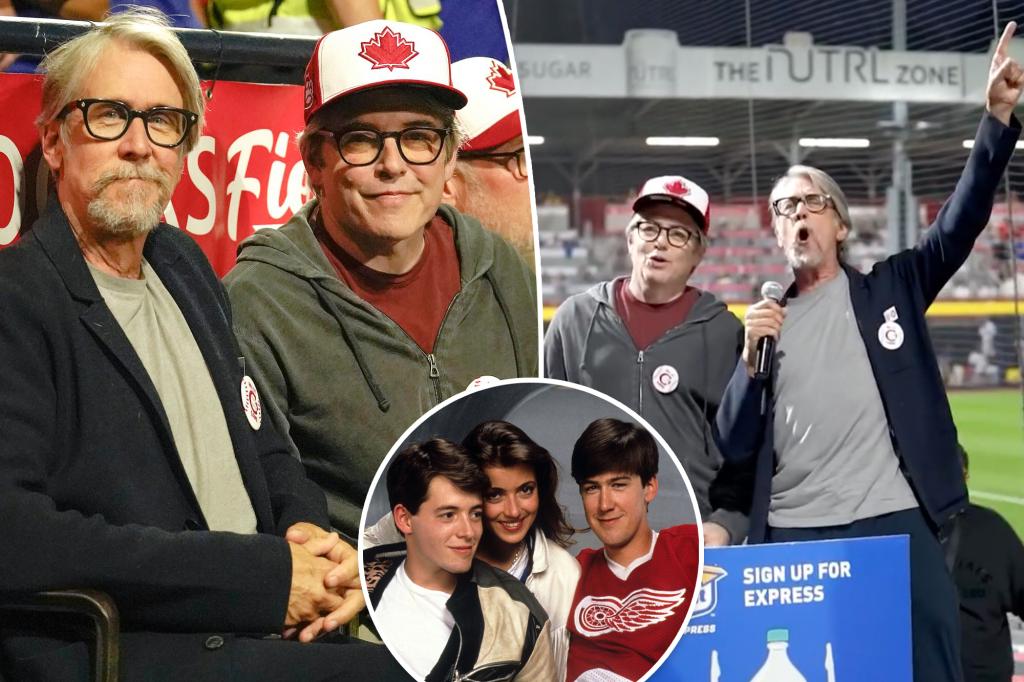 Matthew Broderick and Alan Ruck lead a 'Ferris Bueller' sing-along at the ballpark