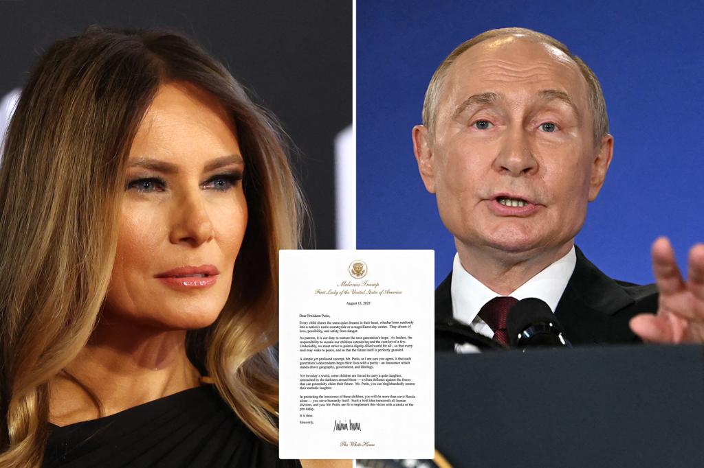 Melania Trump urges the cessation of the war in Ukraine in a 'peace letter' delivered to Putin by the president: report