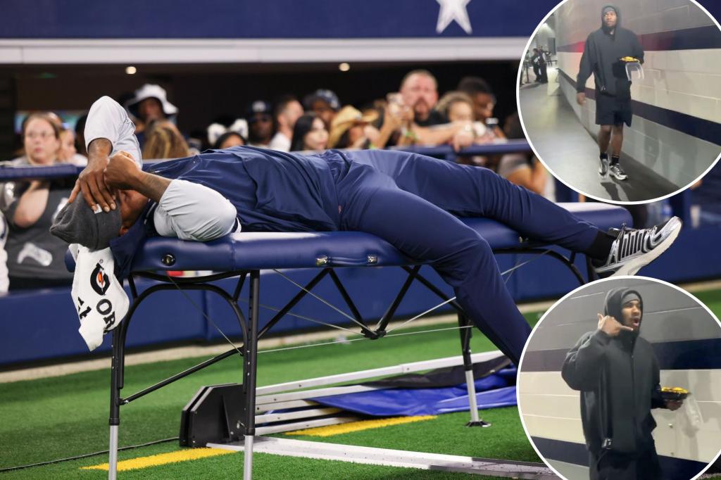 Micah Parsons enjoys nachos before the game and relaxes on a medical table as Cowboys contract situation becomes unpredictable.