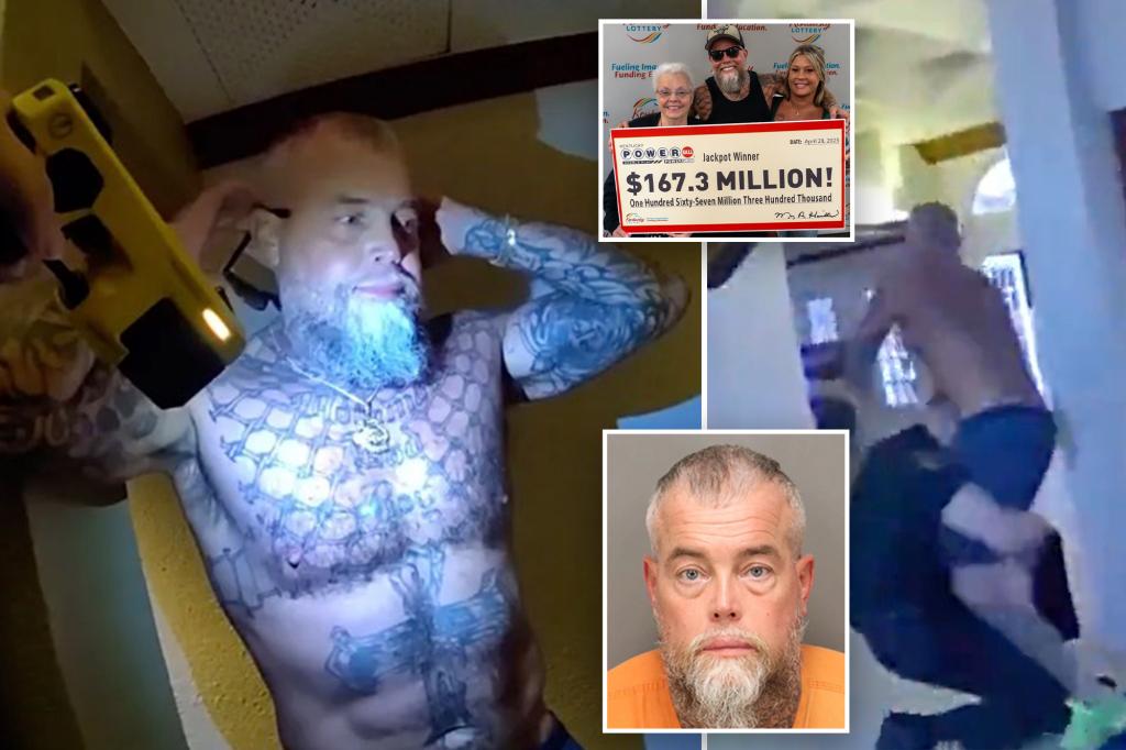 Moment $167.3M Powerball winner is subdued with a taser after confronting a Florida deputy