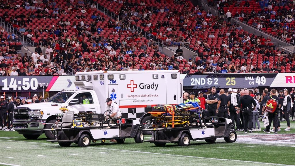 Morice Norris taken to the hospital after early end to Lions-Falcons game