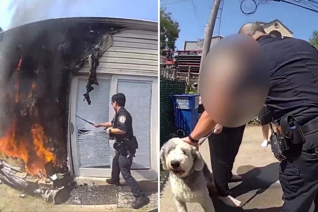 NYC officers fight fire to rescue residents and a barking dog in Coney Island