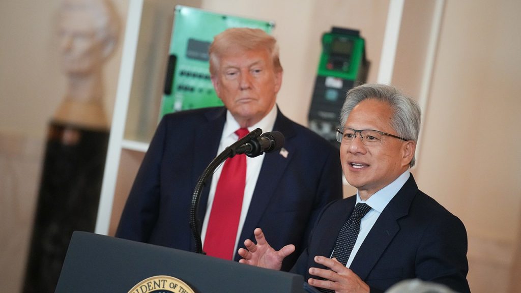 Nvidia's CEO discusses selling advanced AI chips to China with the Trump administration.