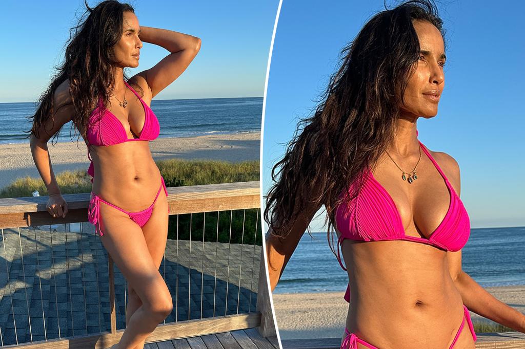 Padma Lakshmi stuns in a bright pink string bikini in the Hamptons