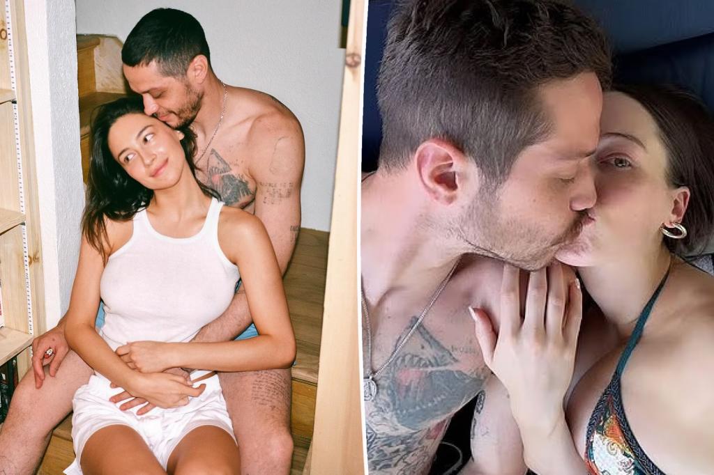 Pete Davidson shares a kiss with his pregnant girlfriend Elsie Hewitt in a rare public display of affection photo