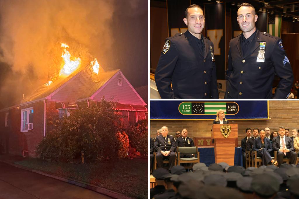 Police officers who rescued two people from a New York City house fire receive promotions