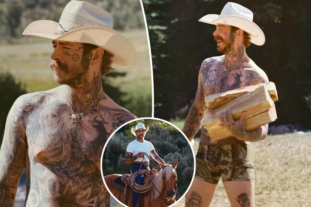 Post Malone poses in his underwear for a country-inspired Skims advertisement
