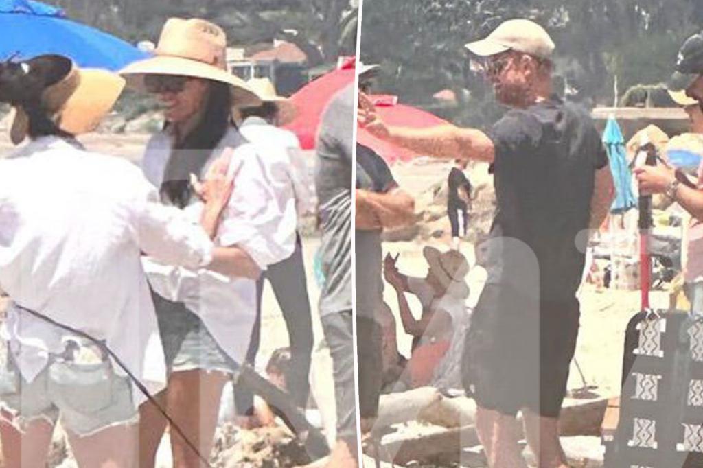 Prince Harry and Meghan Markle seen on a family beach trip while their son Archie, 6, learns to surf