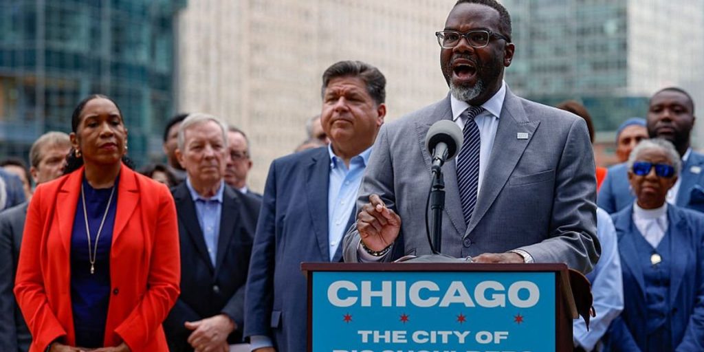 See Mayor Brandon Johnson's response to being asked about accepting additional police funding in Chicago.