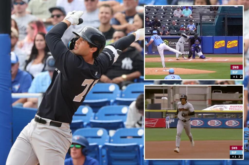 Spencer Jones of the Yankees hits a 443-foot home run as his strong performance in Triple-A continues
