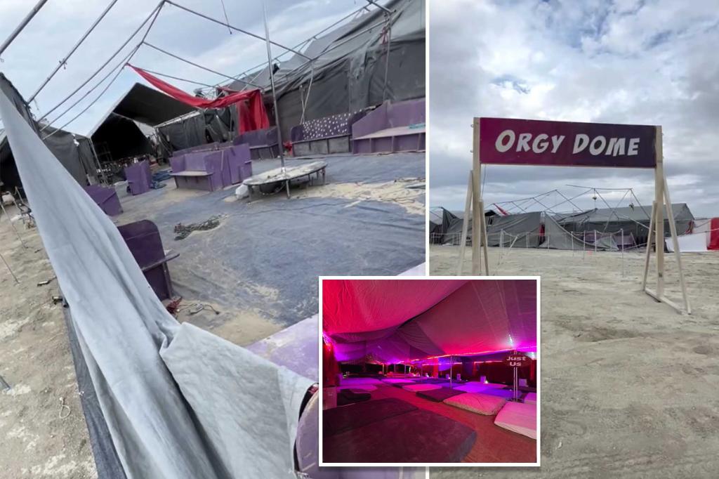 The notorious 'Orgy Dome' at Burning Man destroyed by strong winds in Nevada.