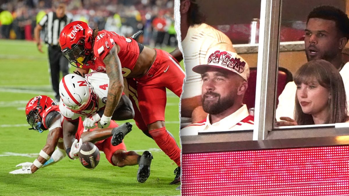 Travis Kelce and Taylor Swift, who just got engaged, go to a college football game.