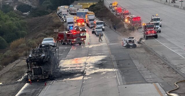 Truck Transporting 8 Teslas Caught Fire on Los Angeles Highway