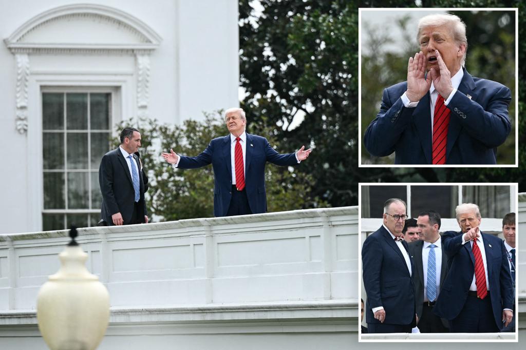 Trump strolls on the White House roof, jokes about putting in 'nuclear missiles'