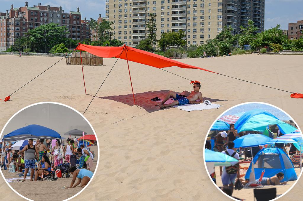 Vast tents and umbrellas on the beach have upset local residents.