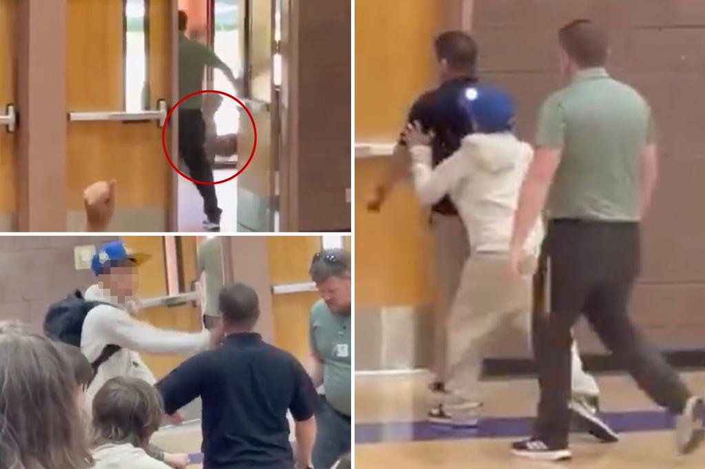 Video captures California student being tackled by staff after starting a fight and hitting teachers.