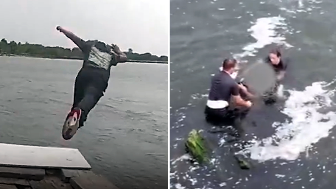 Woman police officer leaps into the water to apprehend repeat offender, video reveals