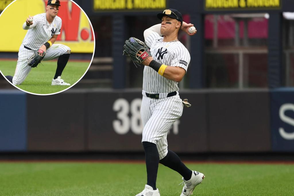 Aaron Judge still affected by injury in his second game back in the outfield.