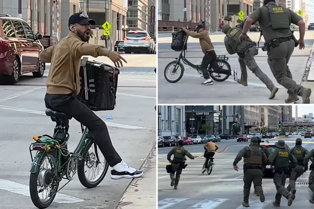 Biker in Chicago challenges border patrol agents by stating he isn't a 'US citizen' before leading them on a wild pursuit