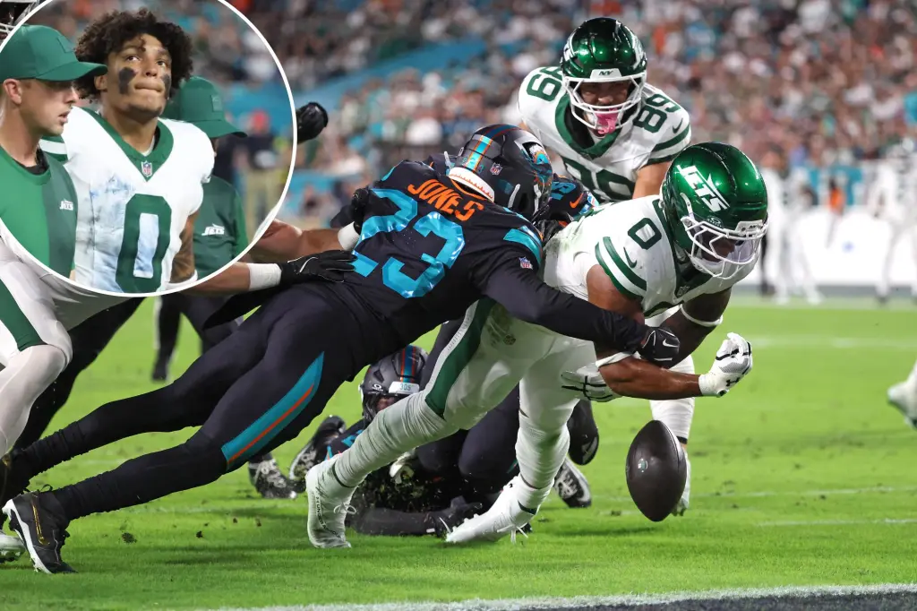 Braelon Allen loses the ball and hurts his knee in disappointing game against the Jets