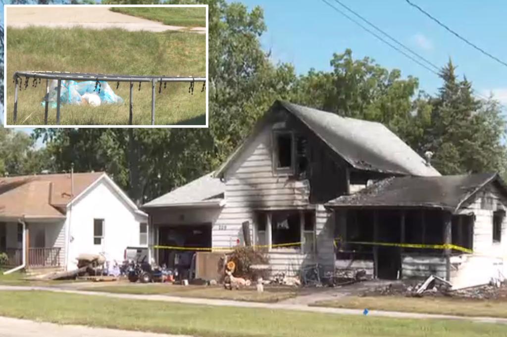 Brave construction workers save family from fire, rescue boy stuck inside with a trampoline