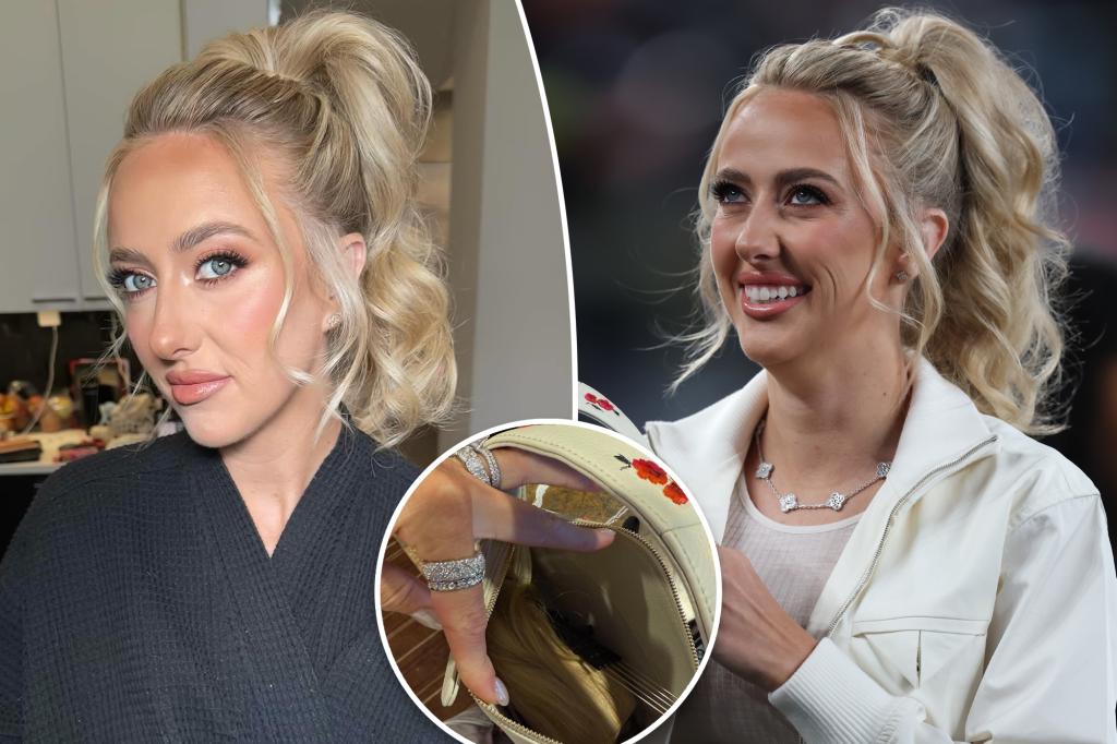 Brittany Mahomes reveals she tucked her hair extensions in her bag during a Chiefs game.